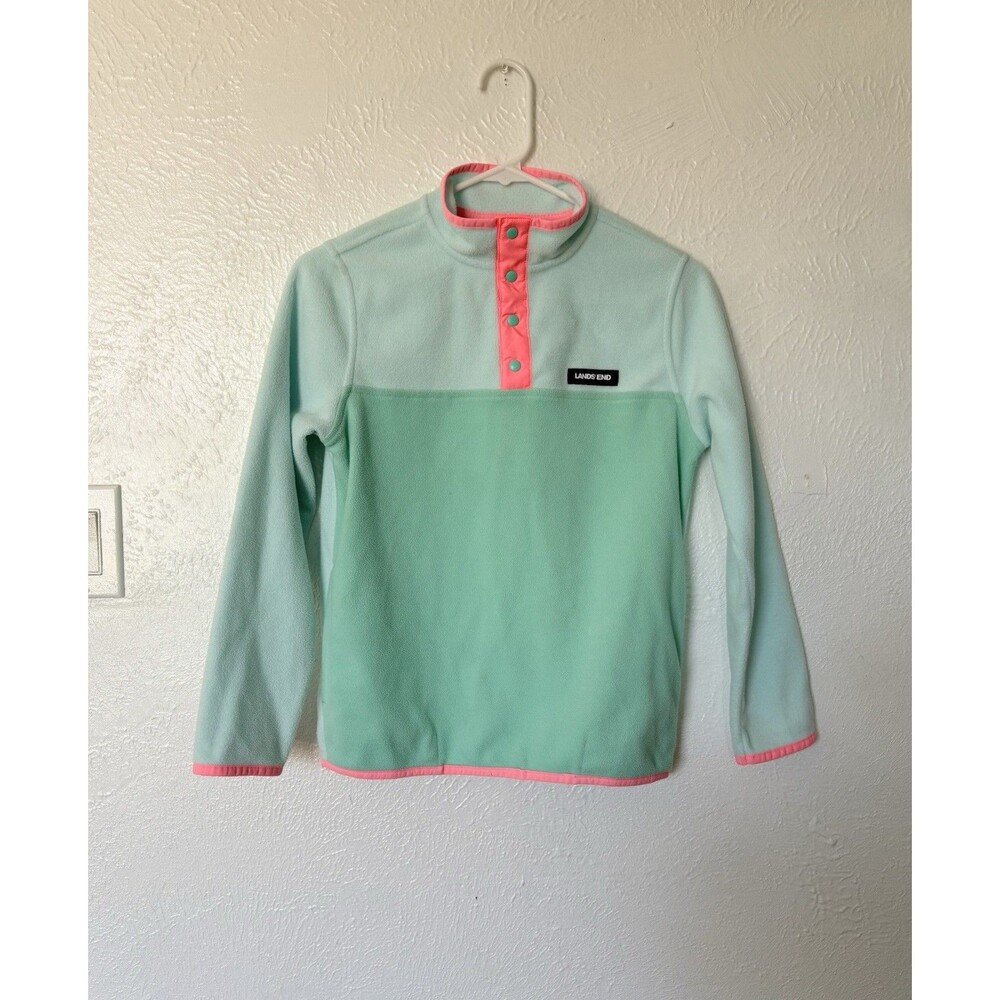 Lands' End Girls Mint & Neon Pink Pull Over Sweater Size 10/12